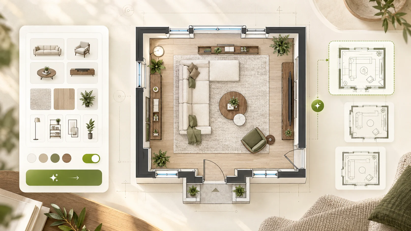 Sample living room floor plan with sofa, TV, door, window and dimensions
