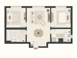 Two-bedroom apartment source image for the 3D floor plan generator
