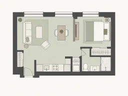 Compact studio source image for the 3D floor plan generator